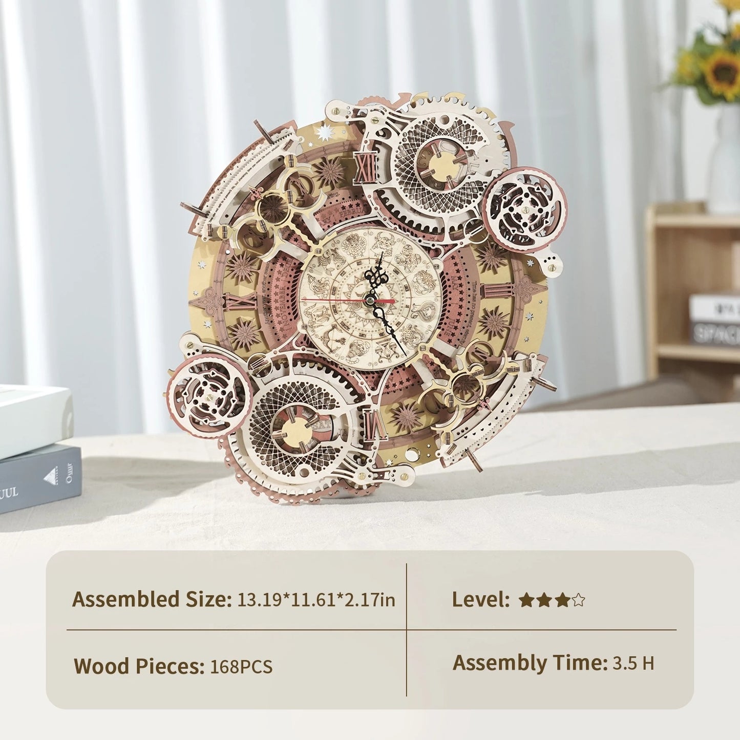 Robotime ROKR Zodiac Wall Clock 3D Wooden Puzzle Model Assembly Toys Gifts for Children Kids Teens