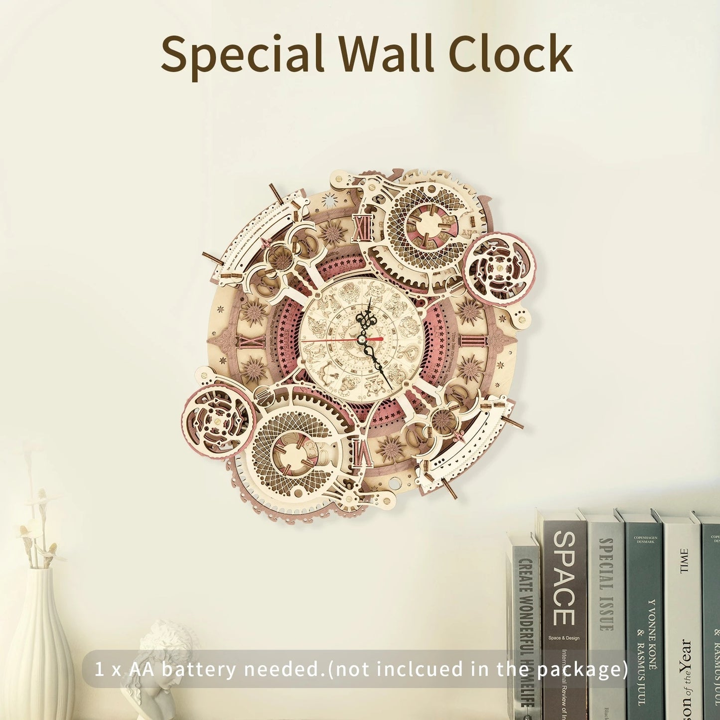 Robotime ROKR Zodiac Wall Clock 3D Wooden Puzzle Model Assembly Toys Gifts for Children Kids Teens