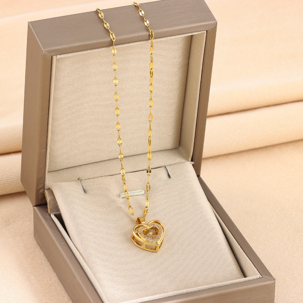 Unique design heart shaped Gift Double-layer Smart Love Pendant Titanium Steel Necklace Fashion Jewelry Woman
