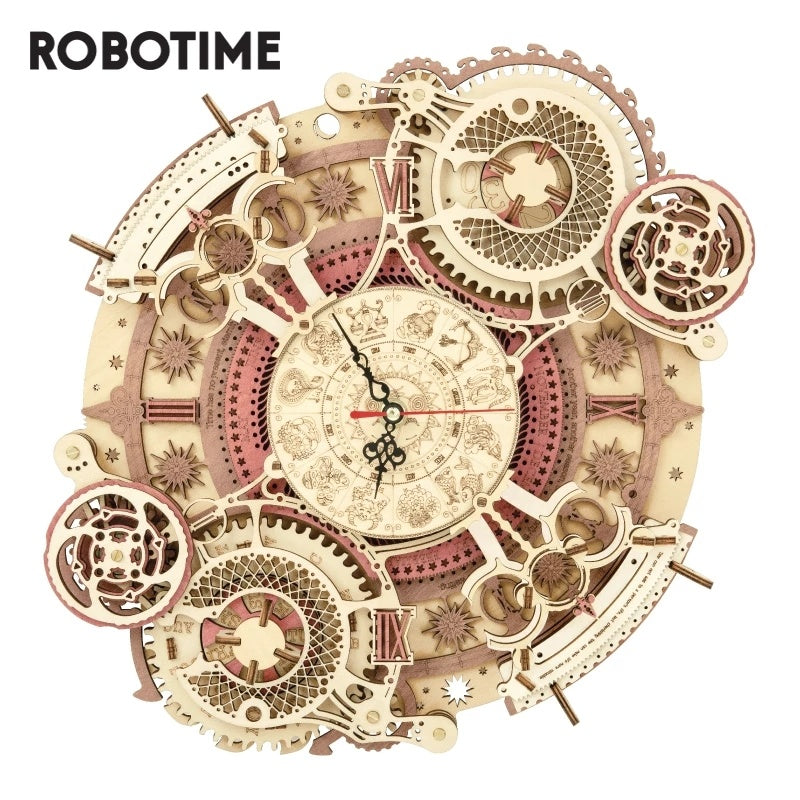 Robotime ROKR Zodiac Wall Clock 3D Wooden Puzzle Model Assembly Toys Gifts for Children Kids Teens