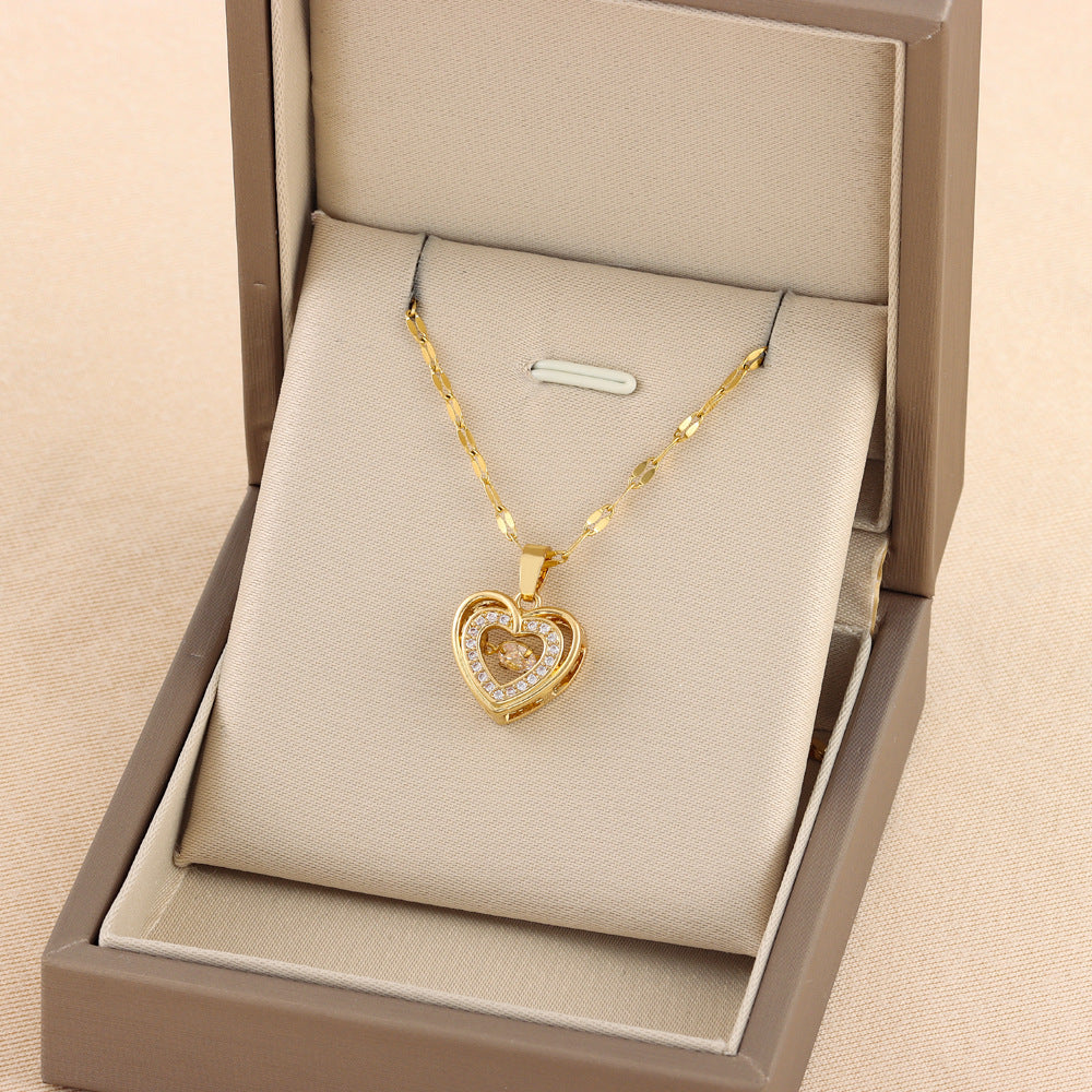 Unique design heart shaped Gift Double-layer Smart Love Pendant Titanium Steel Necklace Fashion Jewelry Woman